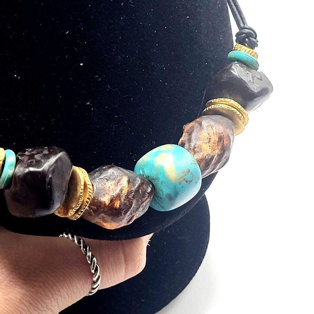 Chunky Southwestern Style Multilayer Strap Necklace 20 in